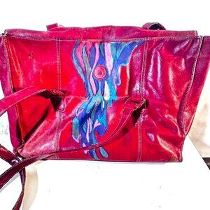 Tignanello Messenger Hobo Tote Handpainted Distressed Computer Bag